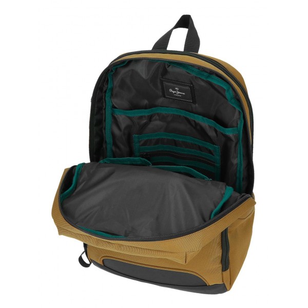 Rucsac barbati, Pepe Jeans Bromley 24, 2 compartimente, buzunare laptop 13.3 inch, tableta 12 inch, ocru, 25x36x10 cm