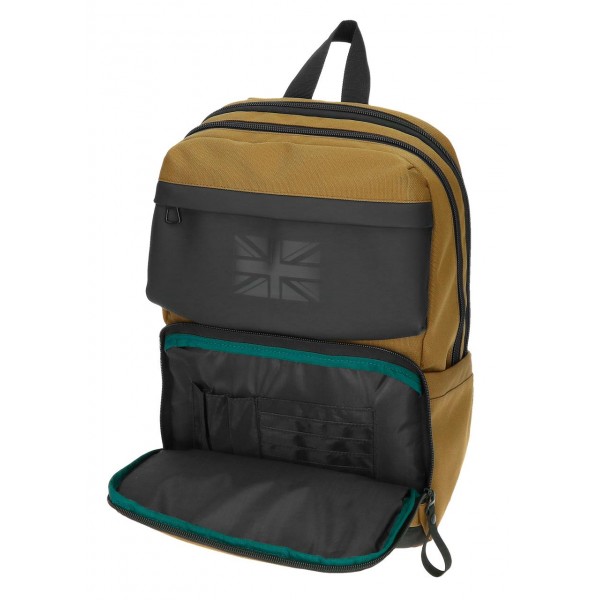 Rucsac barbati, Pepe Jeans Bromley 24, 2 compartimente, buzunare laptop 13.3 inch, tableta 12 inch, ocru, 25x36x10 cm