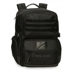 Rucsac barbati, Pepe Jeans Bromley 24, compartimente laptop 15 inch/tableta, adaptabil, negru, 28x40x16 cm