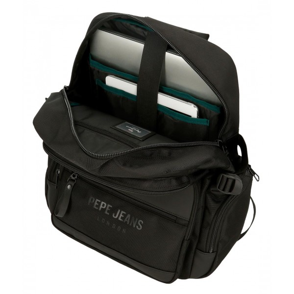 Rucsac barbati, Pepe Jeans Bromley 24, compartimente laptop 15 inch/tableta, adaptabil, negru, 28x40x16 cm