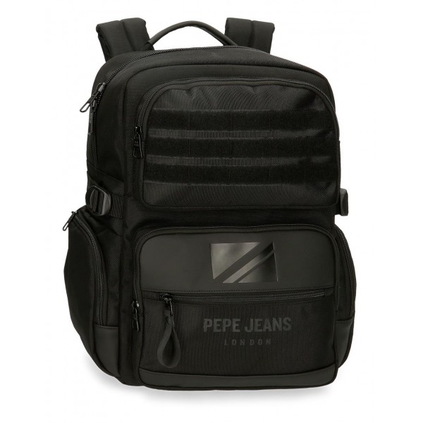 Rucsac barbati, Pepe Jeans Bromley 24, compartimente laptop 15 inch/tableta, adaptabil, negru, 28x40x16 cm
