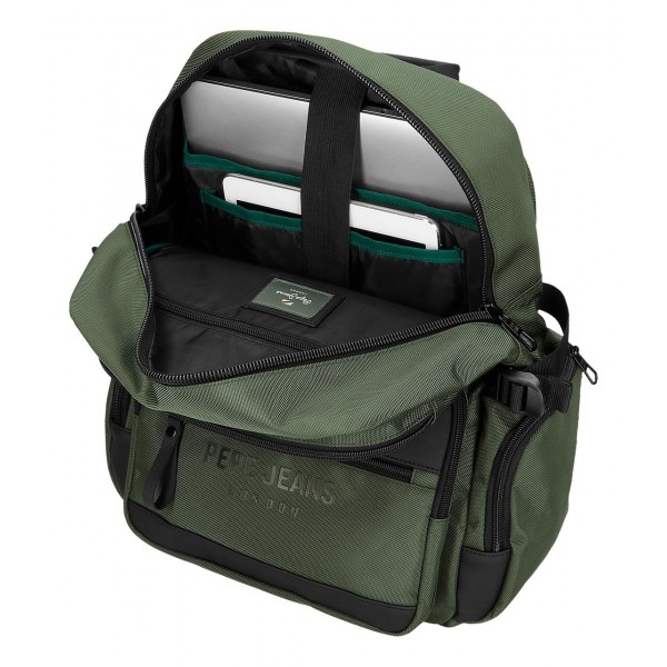 Rucsac barbati, Pepe Jeans Bromley 24, compartimente laptop 15 inch/tableta, adaptabil, verde, 28x40x16 cm