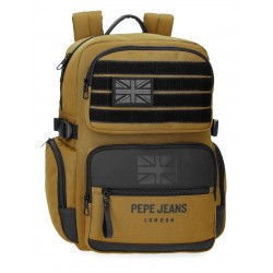 Rucsac barbati, Pepe Jeans Bromley 24, compartimente laptop 15 inch/tableta, adaptabil, ocru, 28x40x16 cm