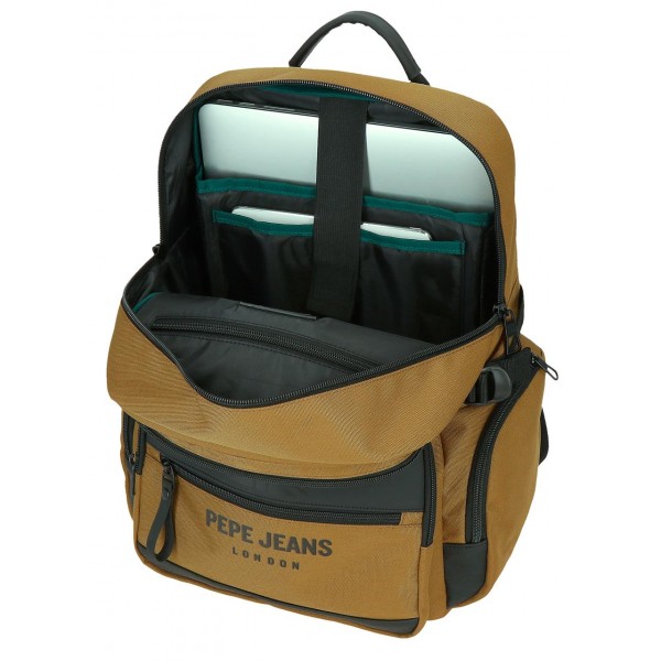 Rucsac barbati, Pepe Jeans Bromley 24, compartimente laptop 15 inch/tableta, adaptabil, ocru, 28x40x16 cm