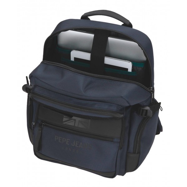 Rucsac barbati, Pepe Jeans Bromley 24, compartimente laptop 15 inch/tableta, adaptabil, albastru, 28x40x16 cm