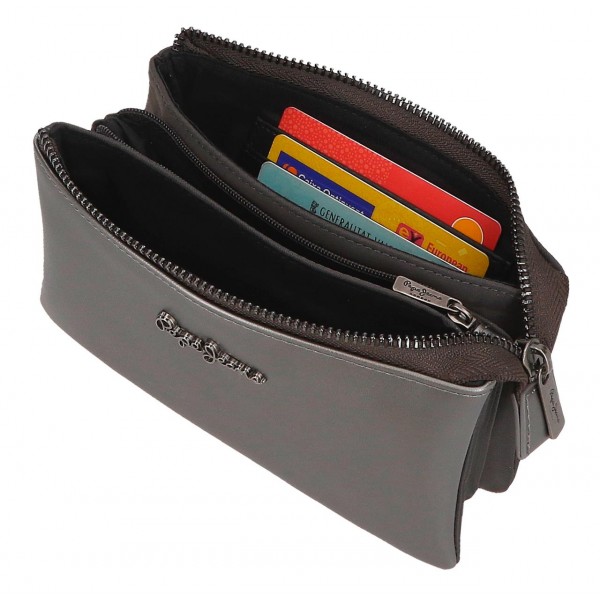 Portofel dama, Pepe Jeans Ruby, 3 compartimente, protectie RFID, antracit, 17.5x9.5x2 cm