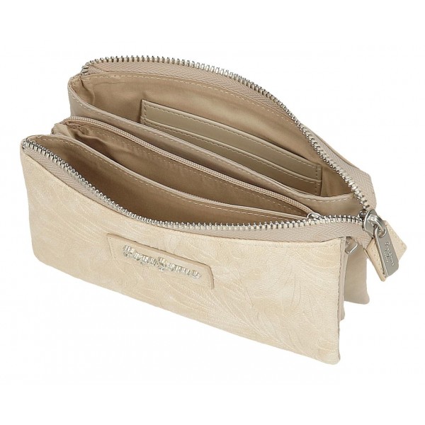 Portofel dama, Pepe Jeans Jana, 3 compartimente, protectie RFID, bej, 17.5x9.5x2 cm