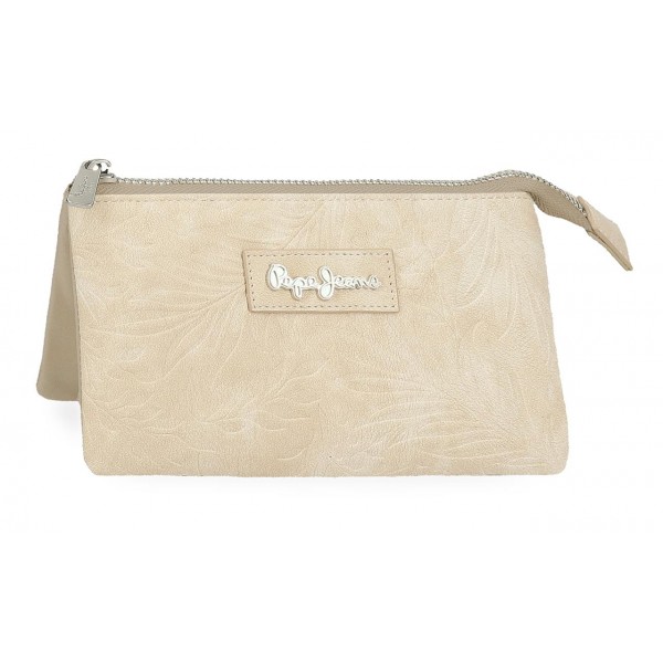 Portofel dama, Pepe Jeans Jana, 3 compartimente, protectie RFID, bej, 17.5x9.5x2 cm
