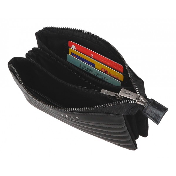 Portofel dama, Pepe Jeans Biker, 3 compartimente, protectie RFID, negru, 17.5x9.5x2 cm Portofel dama, Pepe Jeans Biker, 3 compartimente, protectie RFID, negru, 17.5x9.5x2 cm