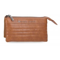 Portofel dama, Pepe Jeans Biker, 3 compartimente, protectie RFID, maro, 17.5x9.5x2 cm