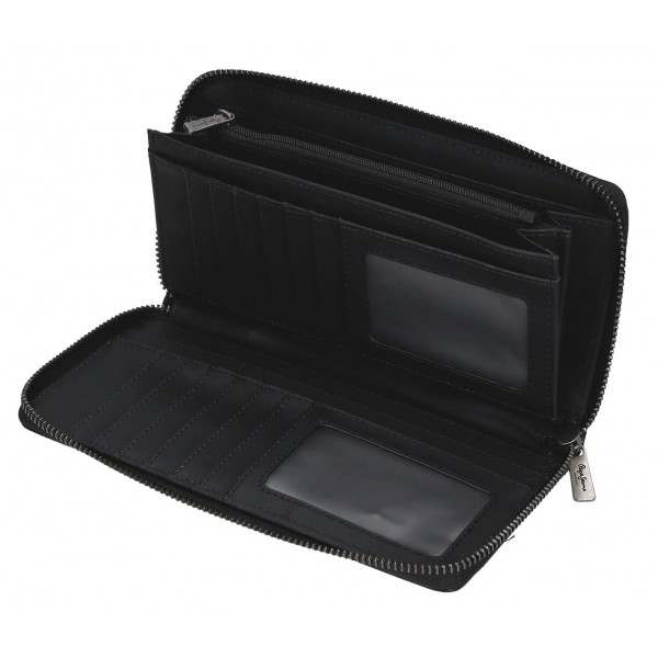 Portofel dama, Pepe Jeans Biker, cu fermoar, protectie RFID, negru, 19.5x10x2 cm Portofel dama, Pepe Jeans Biker, cu fermoar, protectie RFID, negru, 19.5x10x2 cm