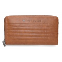 Portofel dama, Pepe Jeans Biker, cu fermoar, protectie RFID, maro, 19.5x10x2 cm