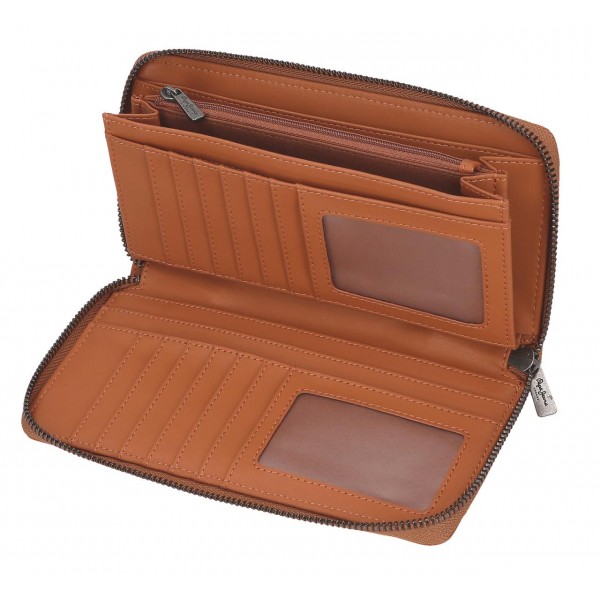 Portofel dama, Pepe Jeans Biker, cu fermoar, protectie RFID, maro, 19.5x10x2 cm Portofel dama, Pepe Jeans Biker, cu fermoar, protectie RFID, maro, 19.5x10x2 cm