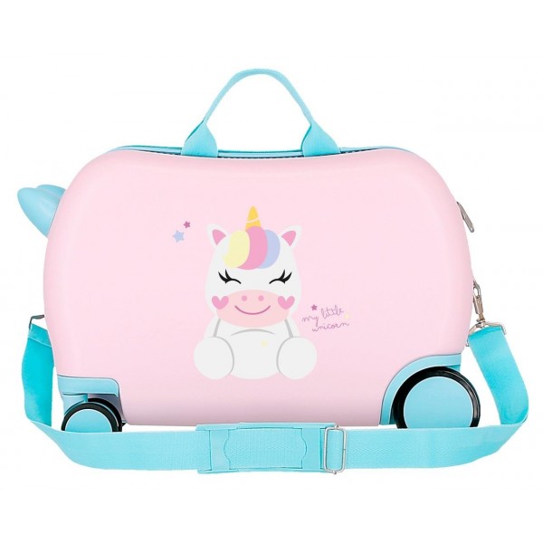 Valiza copii ride-on Roll Road Happy Pets My Little Unicorn ABS roz/turcoaz 4 roti, 20x31x45 cm