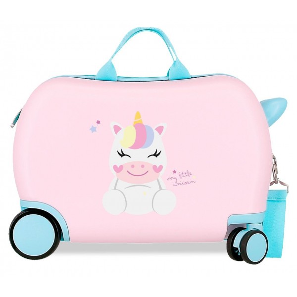 Valiza copii ride-on Roll Road Happy Pets My Little Unicorn ABS roz/turcoaz 4 roti, 20x31x45 cm