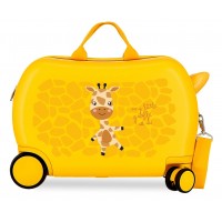 Valiza copii ride-on Roll Road Happy Pets Giraffe ABS, 4 roti, 20x31x45 cm