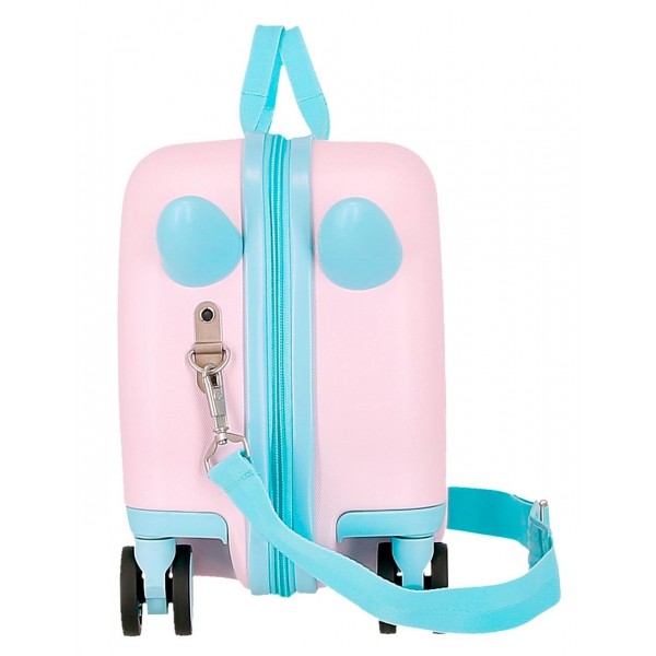 Valiza copii ride-on Roll Road Happy Pets Owl ABS, roz 4 roti, 20x31x45 cm