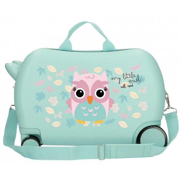 Valiza copii ride-on Roll Road Happy Pets Owl ABS, turcoaz 4 roti, 20x31x45 cm