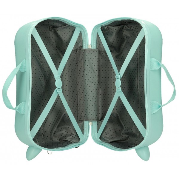 Valiza copii ride-on Roll Road Happy Pets Owl ABS, turcoaz 4 roti, 20x31x45 cm