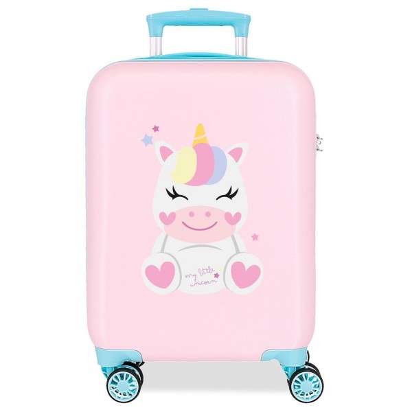 Troler copii cabina Roll Road Happy Pets My Little Unicorn ABS, 4 roti, roz/turcoaz, 20x50x33 cm