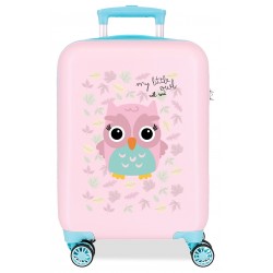Troler mic copii Roll Road Happy Pets Owl ABS, 4 roti, roz turcoaz, 20x50x33 cm