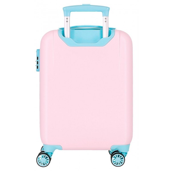 Troler mic copii Roll Road Happy Pets Owl ABS, 4 roti, roz turcoaz, 20x50x33 cm