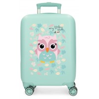 Troler copii cabina Roll Road Happy Pets Owl ABS, 4 roti, turcoaz, 20x50x33 cm