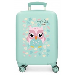 Troler copii cabina Roll Road Happy Pets Owl ABS, 4 roti, turcoaz, 20x50x33 cm
