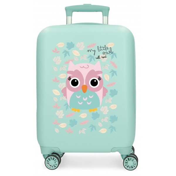 Troler copii cabina Roll Road Happy Pets Owl ABS, 4 roti, turcoaz, 20x50x33 cm