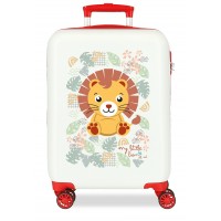 Troler copii cabina Roll Road Happy Pets Lion ABS, 4 roti, alb, 20x50x33 cm
