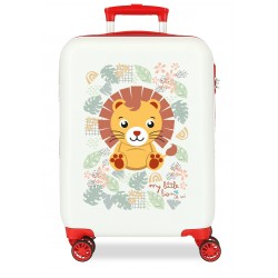 Troler copii cabina Roll Road Happy Pets Lion ABS, 4 roti, alb, 20x50x33 cm