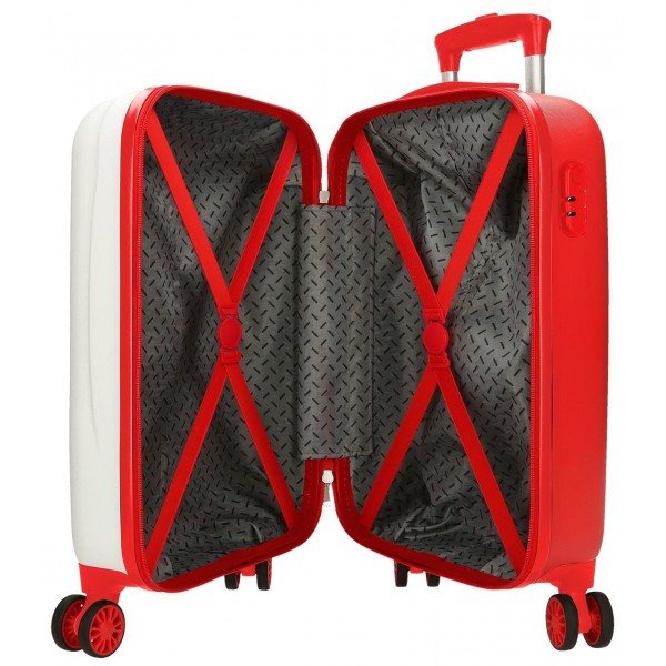 Troler copii cabina Roll Road Happy Pets Lion ABS, 4 roti, alb, 20x50x33 cm