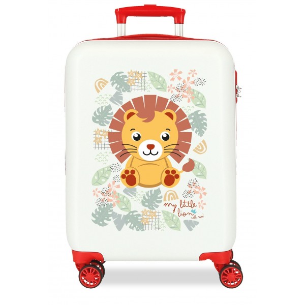 Troler copii cabina Roll Road Happy Pets Lion ABS, 4 roti, alb, 20x50x33 cm