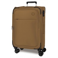Troler mediu, Movom Atlanta, textil, expandabil, TSA, bej sampanie, 42x66x25 cm