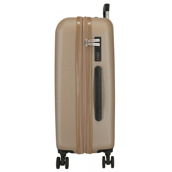 Troler mediu Roll Road Menorca, ABS, extensibil, 4 roti, bej auriu, 24x65x46 cm