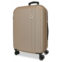 Troler mediu Roll Road Menorca, ABS, extensibil, 4 roti, bej auriu, 24x65x46 cm