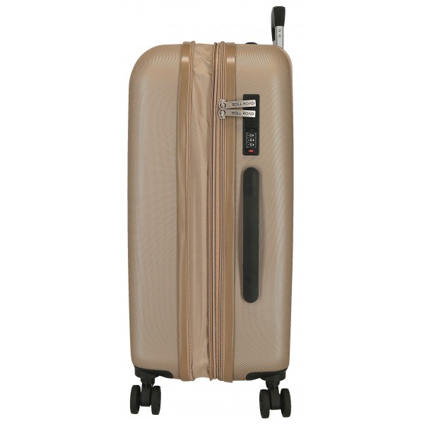 Troler mare Roll Road Menorca, ABS, extensibil, 4 roti, bej auriu, 27x75x52 cm