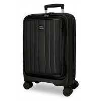 Troler cabina Roll Road Acadia negru, polipropilena, cu buzunar frontal laptop, 4 roti, 20x55x35 cm