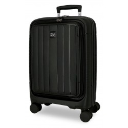 Troler cabina Roll Road Acadia negru, polipropilena, cu buzunar frontal laptop, 4 roti, 20x55x35 cm