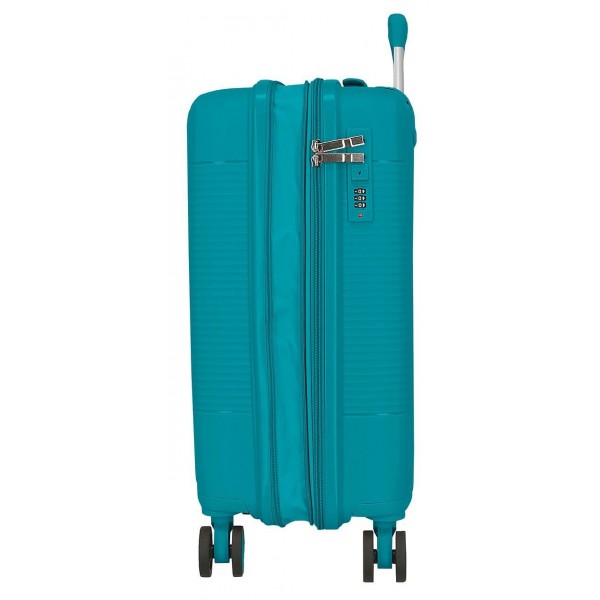 Troler cabina Roll Road Acadia, polipropilena, extensibil, 4 roti, verde turcoaz, 20x55x35 cm