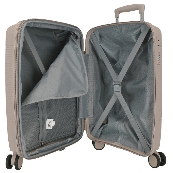 Troler cabina Roll Road Acadia bej champagne, polipropilena, extensibil, 4 roti, 20x55x35 cm