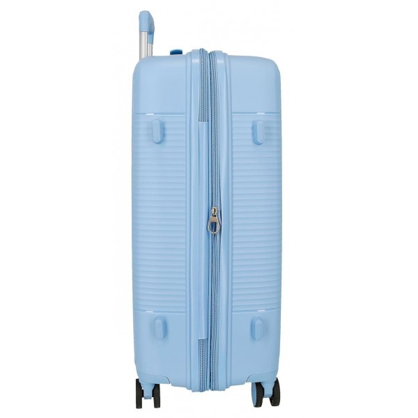 Troler mediu Roll Road Acadia, polipropilena, extensibil 4 roti, albastru deschis, 25x65x41 cm