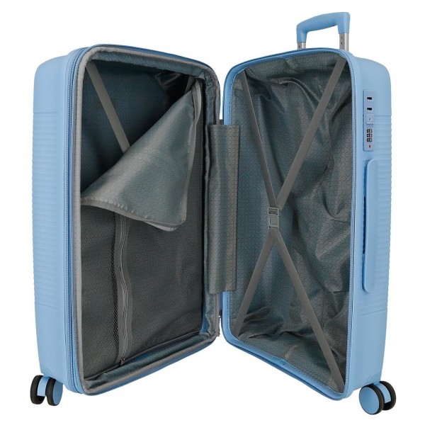 Troler mediu Roll Road Acadia, polipropilena, extensibil 4 roti, albastru deschis, 25x65x41 cm