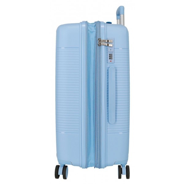 Troler mediu Roll Road Acadia, polipropilena, extensibil 4 roti, albastru deschis, 25x65x41 cm