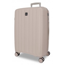 Troler mediu Roll Road Acadia, polipropilena, extensibil 4 roti, bej sampanie, 25x65x41 cm