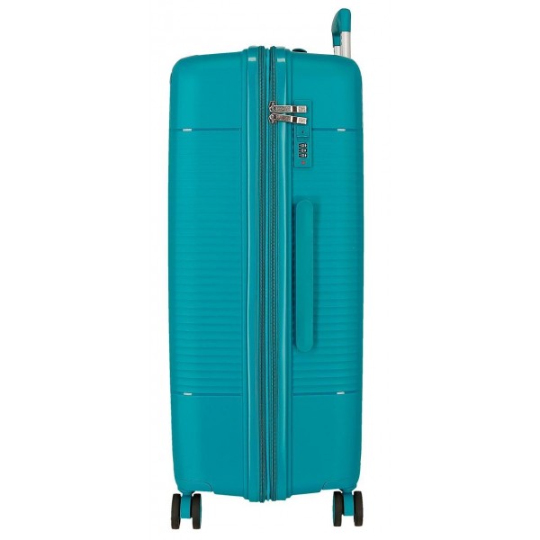 Troler mare Roll Road Acadia, polipropilena, extensibil 4 roti, verde turcoaz, 29x75x48 cm