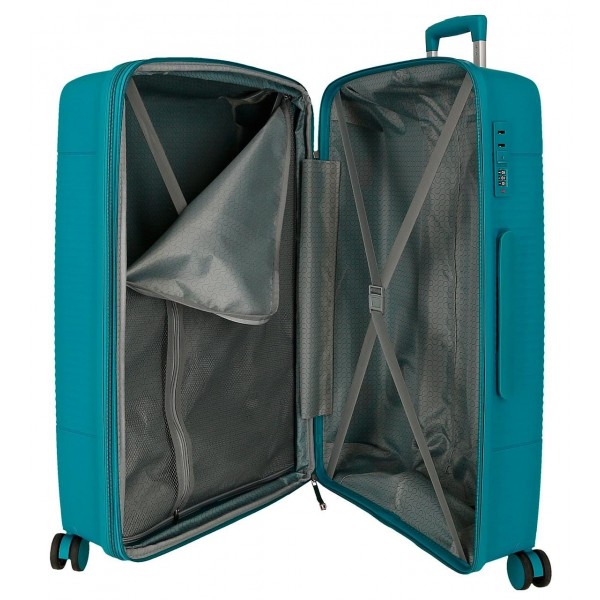 Troler mare Roll Road Acadia, polipropilena, extensibil 4 roti, verde turcoaz, 29x75x48 cm