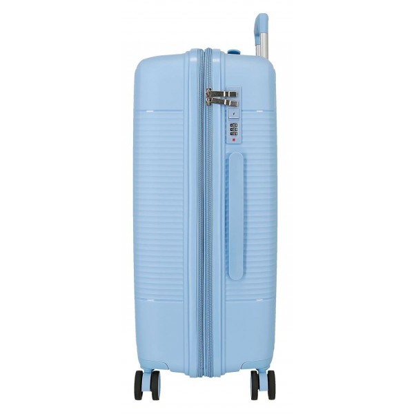 Troler mare Roll Road Acadia, polipropilena, extensibil 4 roti, albastru deschis, 29x75x48 cm