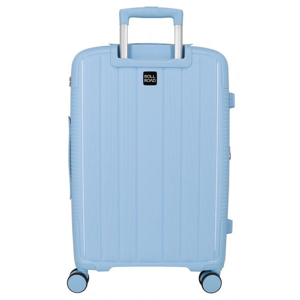 Troler mare Roll Road Acadia, polipropilena, extensibil 4 roti, albastru deschis, 29x75x48 cm