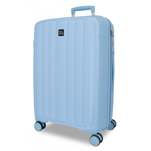 Troler mare Roll Road Acadia, polipropilena, extensibil 4 roti, albastru deschis, 29x75x48 cm